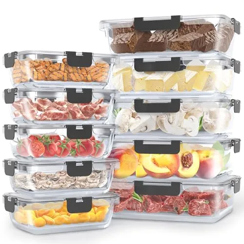 Avalo Glas Frischhaltedosen Set - 10 Stück 1060ml & 370ml - Frischhaltedosen Set für gesunde Meal Prep, aus 100% BPA-freiem Borosilikatglas, luftdicht und stapelbar für Ordnung in der Küche.