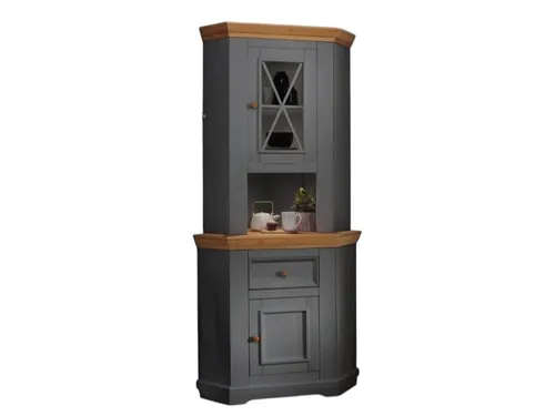Main Möbel Buffet Eckbuffet "Zürich II" aus massiver Kiefer in Grau - Stilvolles Eckbuffet mit 2 Einlegeböden, 1 Schublade und 2 Türen. Ideal für die Aufbewahrung und Präsentation in Ihrem Wohnbereich. Einfache Selbstmontage inklusive Anleitung.