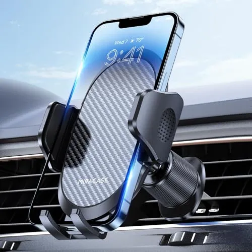 Miracase Handyhalterung Auto mit Stabilen Doppelhaken - Die Miracase Handyhalterung für Autos bietet sicheren Halt dank Metall-Doppelhaken-Design. Universell für Smartphones von 4,0–7,2 Zoll geeignet, ermöglicht sie einfache Einhandbedienung und 360-Grad-Drehfunktion für optimales Fahren.