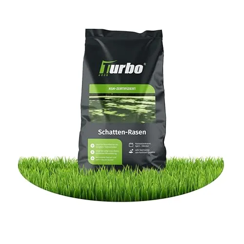 Schattenrasen Turbogrün 50m² - Hochwertige Grassamen für schattige Plätze - Gräsersamen & -pflanzen: Ideal für schattige Rasenflächen, schnelle Keimung in nur 21 Tagen, sorgt für einen dichten Rasen ohne kahle Stellen.