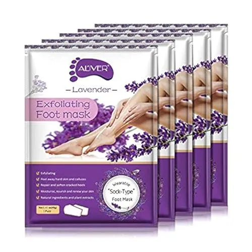 Foot Mask, 5Pack Fußmaske,Peeling-Abzieh-Schwielen abgestorbener Haut, Fußmaske hornhaut Kallus-Entferner, Baby Soft Smooth Touch Feet-Männer, Frauen, Peeling-Fußmaske (Lavendel)