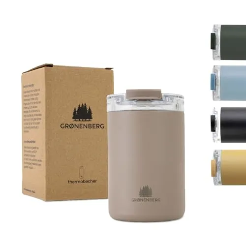 GRØNENBERG Thermobecher 350ml – 100% Auslaufsicher und Rutschfest - Coffee to go Becher aus recyceltem Edelstahl, hält mindestens 4 Stunden warm – perfekt für unterwegs!