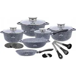 Zilner ZL-7060 17-teiliges Granit-Kochgeschirrset - Vielseitiges 17-teiliges Kochgeschirrset mit kratzfester Marmorbeschichtung. Ideal für alle Herdarten, inklusive Induktion. Perfekt zum gesunden Kochen ohne Verbrennen.