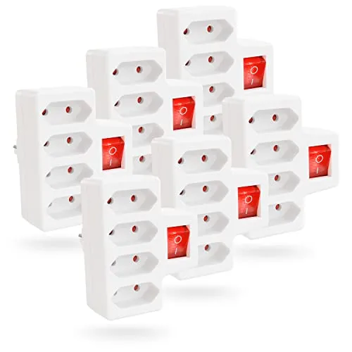 greate 6X 4fach Steckdose für Eurostecker mit Schalter bis 2300W - Steckdosenadapter 4fach ohne Kabel, 4fach Stecker, Mehrfachsteckdose ohne Kabel, Eurostecker Verteiler, Mehrfachstecker Eurostecker