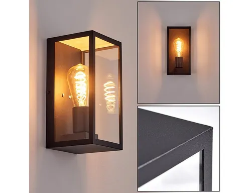 hofstein Außen-Wandleuchte »Piasco« - Außenwandleuchte im Industrial-Style, aus robustem Metall und Glas, ideal für Eingangsbereiche mit eckigem Design und E27-Fassung, ohne Leuchtmittel.
