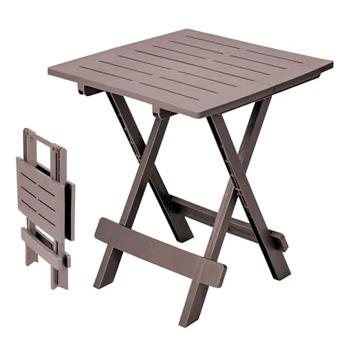 Spetebo Kunststoff Klapptisch Adige 45 x 43 cm - braun - Garten Beistelltisch klappbar - Beistelltisch Campingtisch Teetisch Balkontisch Tisch klein