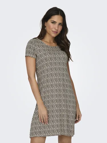 Minikleid "ONLBERA BACK LACE UP S/S DRESS JRS NOOS" in Pumice Stone AOP:BLACK LANA GRAFIC - Sommerkleider für mühelosen Stil: Bequemes Minikleid aus elastischem Jerseystoff, ideal für warme Tage.