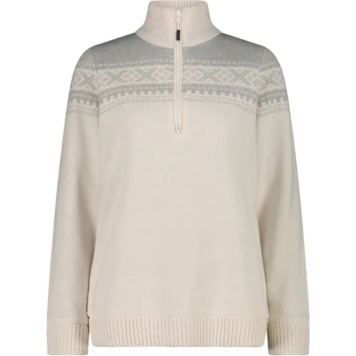 CMP Woman Sweat Knitted WP bianco (A001) 36 - Stylischer Damen-Strickpullover mit alpinem Motiv, winddicht und aus hochwertiger Wolle für Komfort und Funktionalität. Ideal für Outdoor-Aktivitäten und lässige Looks.
