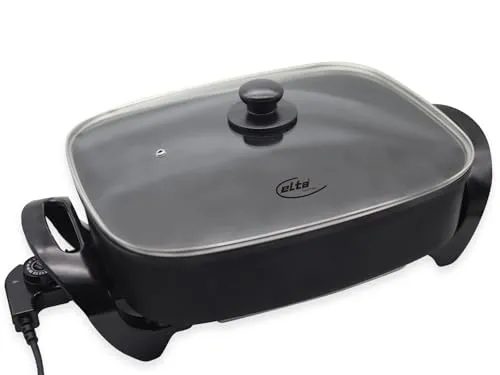 elta Aluguss Partypfanne - XXL Elektropfanne mit Glasdeckel, ideal für Paella, Pizza und Buffets, mit Cool Touch Griffen und Anti-Haft-Beschichtung