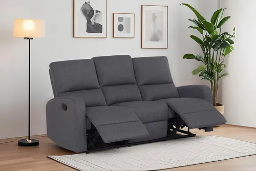 Home affaire 3-Sitzer TOURNAY mit Relaxfunktion - Einzelsofas mit manuellem Recliner, optimaler Liegefunktion und stilvollem dunkelgrauen Webstoff – ideal für entspannte Stunden im Wohnzimmer.