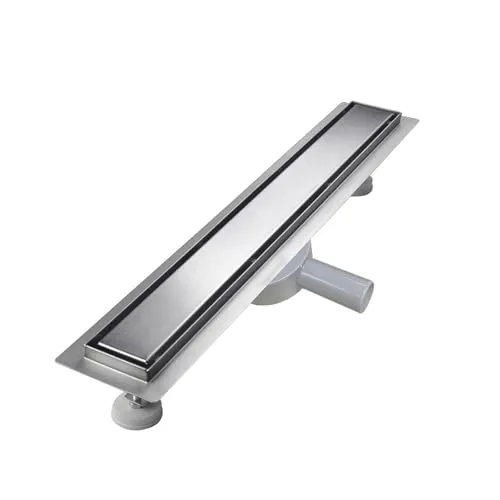 sunrik Duschrinne 90 cm, Befliesbar Duschrinne extra flach, Edelstahl Bodenablauf Komplettset mit 360°Siphon Haarsieb