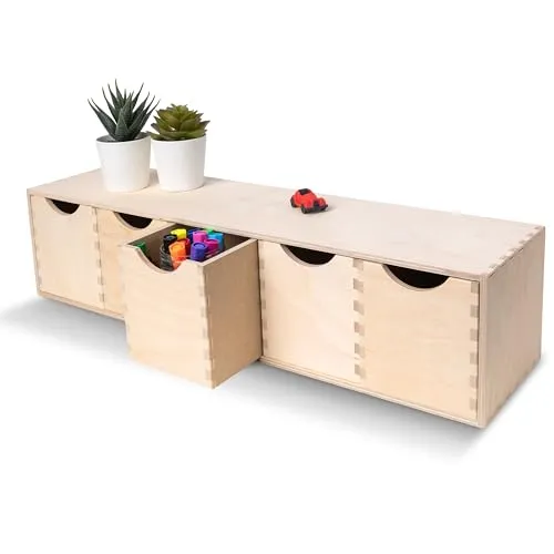 Creative Deco Schubladenbox aus Birkensperrholz | 5 Schubladen | Mini-Kommode für Ordnung - Praktische Schubladenbox mit 5 Schubladen (57 x 13 x 13 cm) aus zertifiziertem Birkensperrholz. Ideal zur Aufbewahrung von Kleinigkeiten, Schmuck und Büromaterialien. Sicher und staubgeschützt für eine ordentliche Lagerung.