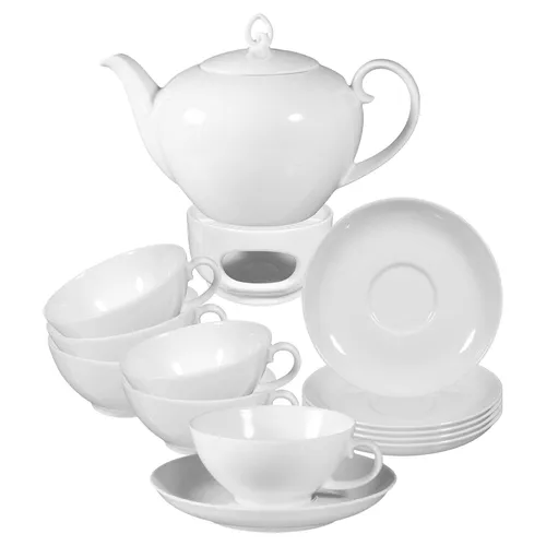 Seltmann Weiden Kombiservice Rondo/Liane 14-teiliges Teeservice - Elegantes 14-teiliges Teeservice aus hochwertigem Porzellan in klassischem Weiß, ideal für stilvolle Teestunden.