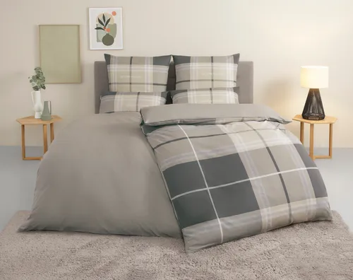 TOM TAILOR HOME Wendebettwäsche Eric, 3-teilig - Bettwäsche-Set in 135x200 oder 155x220 cm, mit modernem Karomuster und unifarbener Wendeseite, inklusive GRATIS Sportbeutel aus 100% Baumwolle für zusätzlichen Nutzen.