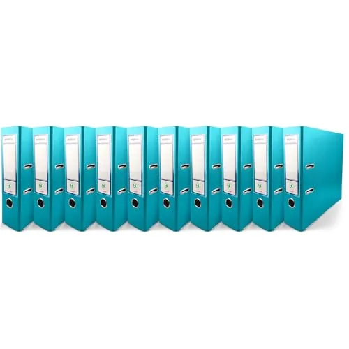 Netuno 10 Stück Akten-Ordner Türkis DIN A4 Ekobox 2-Ring-Mechanik Ringorder 8cm Kunststoff Ordner breit Büroordner Plastikordner Briefordner Ringmappe breiter Aktenordner PP farbig