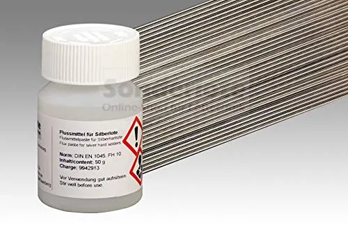Lötstäbe Silberlot Abm. 1,0x500 mm Hartlot 55% Silber, AT 650 °C und 50 g Flussmittelpaste 10