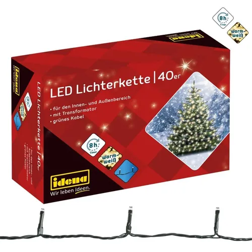 Idena 8325056 - 40 LED Lichterkette mit Timer - Weihnachtsbeleuchtung, energiesparend mit 8h Timer und spritzwassergeschützt, ideal für stimmungsvolle Dekoration in Innen- und Außenbereichen.
