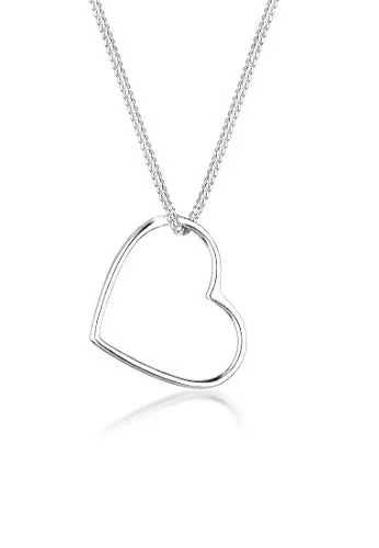 Elli Kette mit Anhänger Herz - 925 Silber - Ketten mit Anhänger: Romantische 45cm lange Herz-Kette aus 925er Sterling Silber, perfekt für jeden Anlass und ein Must-Have für dein Schmuckkästchen.