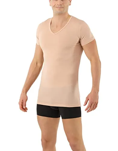 ALBERT KREUZ Herren Funktionsunterhemd Merinowolle-Tencel™ Lyocell V-Ausschnitt Kurzarm Hautfarbe XXL - Hochwertiges Funktionsunterhemd aus Merinowolle und TENCEL Lyocell für optimale Atmungsaktivität und Feuchtigkeitsregulierung. Ideal für Business und Outdoor. Pflegeleicht bei 30°C, nicht für den Trockner geeignet.