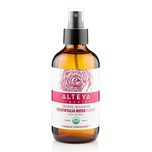 Alteya Bio Zentifolien-Rosenwasser Spray 240ml Glasflasche - 100% USDA Organic-zertifiziertes Authentisches Reines Natürliches Zentifolien- Rosenblütenwasser, wasserdampfdestilliert