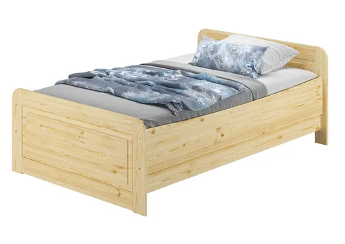 ERST-HOLZ Massivholzbett Übergroßes Seniorenbett 120 x 220 cm Extra Hoch Kiefer Massiv, Kiefer farblos lackiert