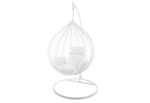 KIDEO® Hängesessel Swing Chair CAPDEPERA - Polyrattan braun beige - Mediterraner Hängesessel mit feststehendem Ständer, inklusive bequemem Kissen. Ideal für drinnen und draußen, bietet er Entspannung und Stil in einem!