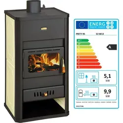 Holzofen PRITY S3 W13 mit Wasserwärmetauscher - 15 kW für Zentralheizung - Kaminöfen mit 14,9 kW Gesamtleistung, integrierter Wasserwärmetauscher für effiziente Raum- und Heizungswassererwärmung, Energieeffizienzklasse A und 80 % Wirkungsgrad.