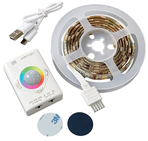 Northpoint LED Streifen 1m Farbwechsel Bewegungsmelder aufladbar kabellos Innenbereich Schrankleuchte Bettbeleuchtung 1100mAh Li-Io Akku 30 LEDs (RGB V2)