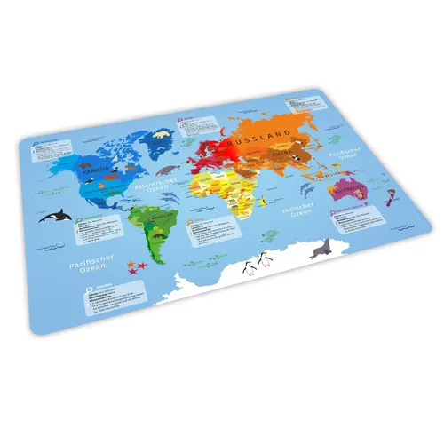 stabiles Vinyl Tischset mit Lerneffekt für Kinder - Weltkarte - Platzdeckchen