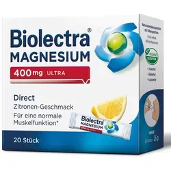 Biolectra Magnesium 400 mg Ultra Direct Zitrone - Praktisches Magnesiumprodukt für Erwachsene, ideal zur Unterstützung der täglichen Ernährung. Jeder Stick liefert 400 mg Magnesium in erfrischendem Zitronengeschmack.