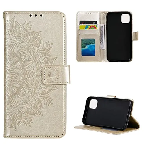 CoverKingz Handy Case kompatibel mit Samsung Galaxy A03 - Handy Cover mit Kartenfach Phonecase - Smartphone Hülle klappbar Motiv Mandala Gold