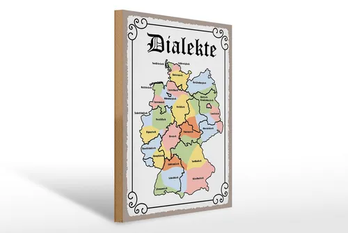 Femer GmbH Holzbild Spruch 30x40cm Dialekte Karte Bundesländer, Sprüche Zitate Lustiges (1 St), Glatte Holzfaserplatte (MDF), vorn beschichtet