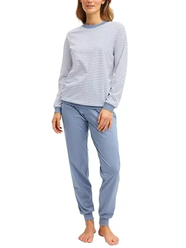 CALIDA Flower Nights Damen Pyjama mit Bündchen - Hautfreundlicher und weicher Schlafanzug für Damen, langlebig und formbeständig, mit elastischem Hosenbund und bequemer Schnittform für höchsten Tragekomfort.