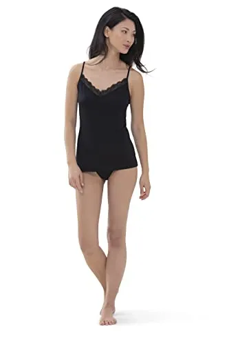 Mey Tagwäsche Serie Luise Damen Spaghetti Tops Schwarz XL(44) - Unterhemden & BH-Hemden für Damen mit schmaler Passform, tiefem V-Ausschnitt und verstellbaren Spaghetti-Trägern für optimalen Tragekomfort.
