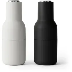 Audo Salz- und Pfeffermühlen-Set Bottle Ash Carbon Steel (2-teilig) - Küchenhelfer mit modernem Design, hochwertigem Keramikmahlwerk und umgedrehtem System für sauberes Mahlen – ideal für anspruchsvolle Köche!
