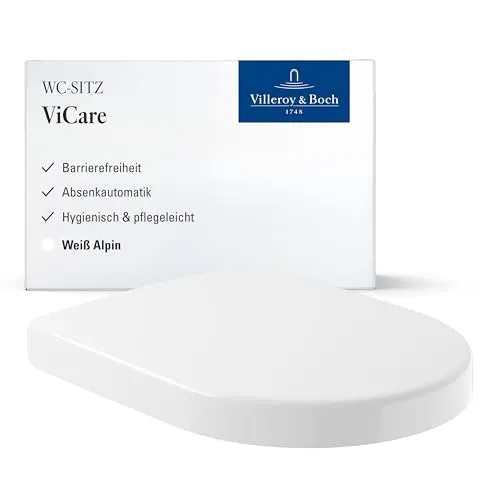 Villeroy & Boch ViCare WC-Sitz barrierefrei - Duroplast Toilettendeckel mit Absenkautomatik - WC-Sitz aus bruchsicherem Duroplast, hygienisch und pflegeleicht. Mit SoftClosing für sanftes Schließen und QuickRelease für einfache Reinigung. Ideal für barrierefreies Bad.