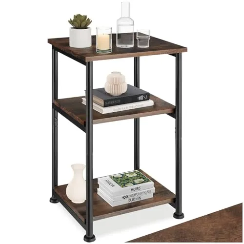 tectake Beistelltisch Memphis - 3 Ebenen im Industrie-Design - Nachttisch im modernen Industrial-Look, ideal für jedes Zimmer. Mit stabilen Ablageflächen und pflegeleichter Melaminbeschichtung.