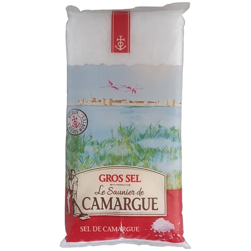 Le Saunier de Camargue Grobes Meersalz 1000g - Hochwertiges grobes Meersalz aus der Camargue, ideal zum Würzen und Verfeinern von Speisen. Verpackt im praktischen Beutel für frische Lagerung.