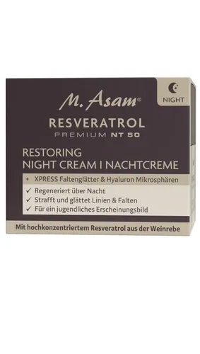 M. Asam Resveratrol Premium NT50 Restoring Night Cream 50ml - Anti-Faltencreme für die Nacht, revitalisiert die Haut und reduziert Falten sichtbar für ein strahlendes Aussehen.