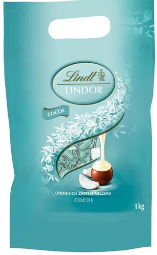 Lindt Lindor XXL Beutel Cocos Kokos Schokolade Pralinen - 1kg - Schokoladenbonbons & Pralinen, unwiderstehliche Kokosfüllung für ein tropisches Geschmackserlebnis.