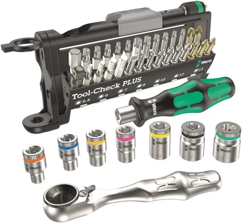 Wera Bitset Tool-Check PLUS 39-teilig - Schlitz, Kreuz, Torx, Steckschlüssel, ideal für beengte Schraubsituationen mit ergonomischem Griff und schnellem Bitwechsel
