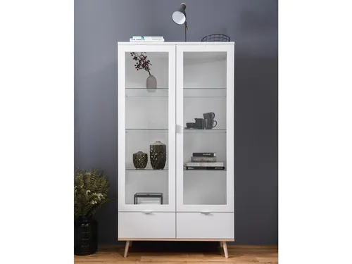 Vitrine Gallese, weiß, 100x185 cm - Moderne Vitrine im Skandilook mit geräumiger Schublade und Vitrinenfächern für Ihre Dekoration. Ideal für stilvolle Einrichtungen und Platzoptimierung.
