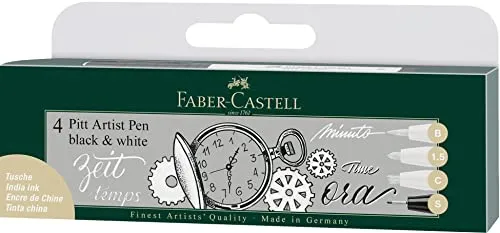 FABER-CASTELL 167151 - Tuschestift Pitt Artist Pen Black and White, 4er Set