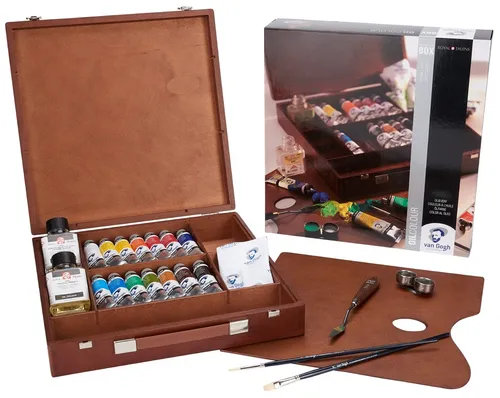 Talens Kreativset Van Gogh Holzkasten Ölfarbe - 14 Farben, 40 ml-Tuben + Zubehör, hochwertiger Holzkasten für kreative Inspiration