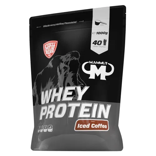 Mammut Nutrition Whey Protein Iced Coffee - 1000 g - Arzneimittel und hochwertiges Whey Protein mit echtem Kaffee für einen leckeren Shake, ideal zur Unterstützung von Muskelaufbau und Erhalt.