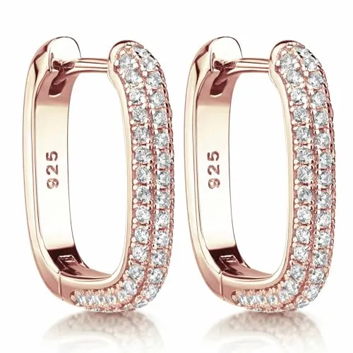 Materia Creolen rosegold mit Zirkonia Steinen - 925 Silber Ohrringe eckig - Ohrringe für Damen: Elegante eckige Creolen aus 925 Sterling Silber, rosegold vergoldet, mit 56 funkelnden Zirkonia Steinen. Perfekt als Geschenk in hochwertiger Schmuckbox.