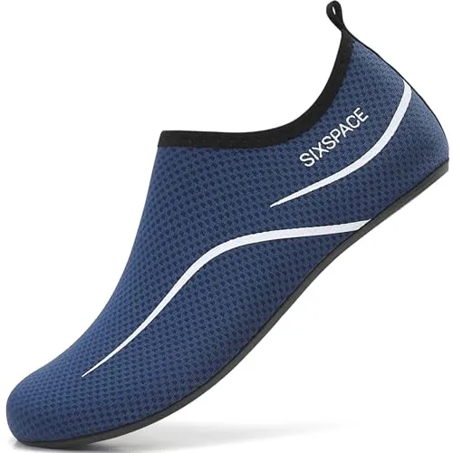 Sixspace Badeschuhe für Damen und Herren - Dunkelblau (46 EU) - Atmungsaktive und rutschfeste Wasserschuhe mit flexibler Sohle, ideal für Strand und Pool. Perfekt für Wassersport und Outdoor-Aktivitäten, schützen Ihre Füße vor scharfen Gegenständen.