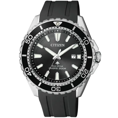Citizen BN0190-15E Eco-Drive Promaster Sea Uhr Schwarz-Silber - Moderne Herrenarmbanduhr mit Solarbetrieb, wasserdicht bis 20 bar und elegantem Silikonarmband. Ideal für den täglichen Gebrauch und sportliche Aktivitäten.