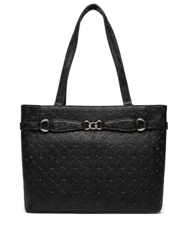GUESS Arlena Noel Tote Bag Black Logo - Damen-Shopper mit schickem Design, besonderen Riemen und Zipperfächern für stilsichere Aufbewahrung Ihrer Essentials. Maße: 34 x 26 x 10 cm.