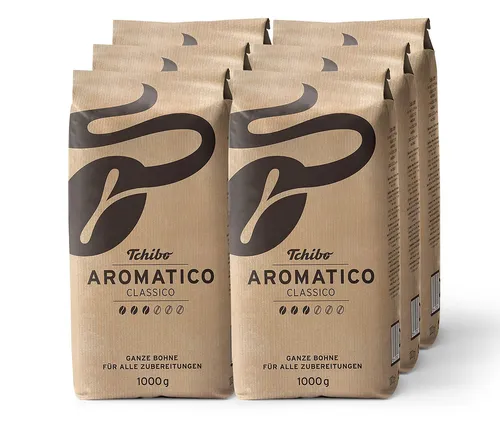 Tchibo Aromatico Classico - Ganze Bohne 6 x 1 kg - Vollmundiger Kaffee aus einer harmonischen Mischung von Robusta- und Arabica-Bohnen. Ideal für jede Zubereitungsart, sorgt für ein genussvolles Kaffeevergnügen. Lagerung: trocken, dunkel und kühl.